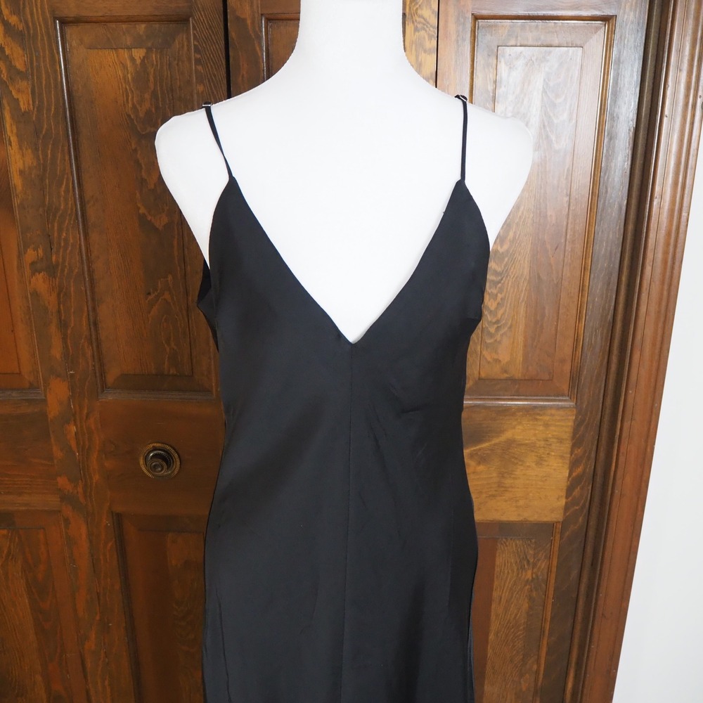 Intimately By Free People Black Satin Slip Maxi Dress Sz Large Drape Back V Neck